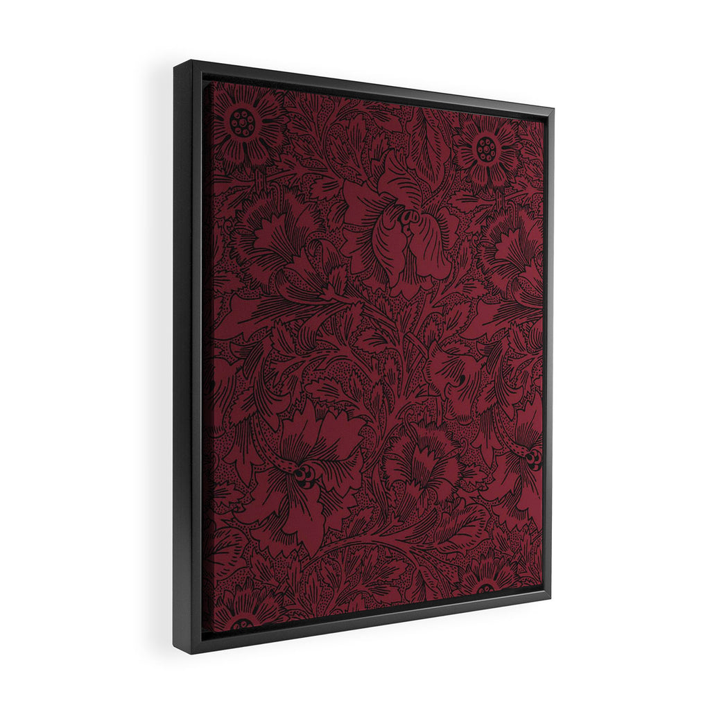 William Morris Poppy Dark Wine Claret Red Pattern Framed Canvas Print Gallery Image 2