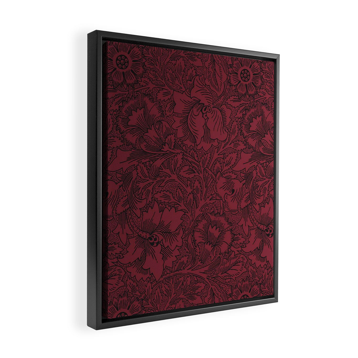 William Morris Poppy Dark Wine Claret Red Pattern Framed Canvas Print Gallery Image 2