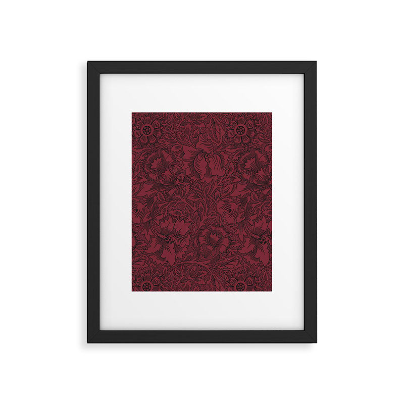 William Morris Poppy Dark Wine Claret Red Pattern Framed Art Print Gallery Image 6