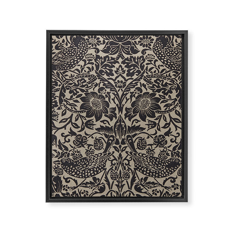 William Morris Pure Strawberry Thief Black Gilver Graphite Pattern Framed Canvas Print Gallery Image 8