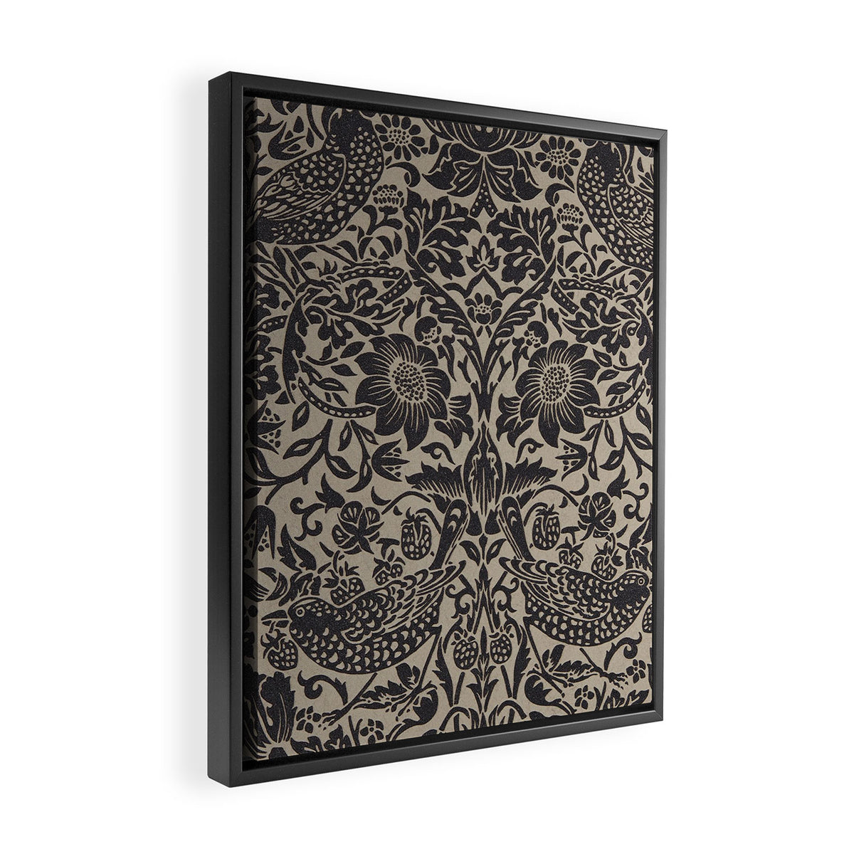 William Morris Pure Strawberry Thief Black Gilver Graphite Pattern Framed Canvas Print Gallery Image 2
