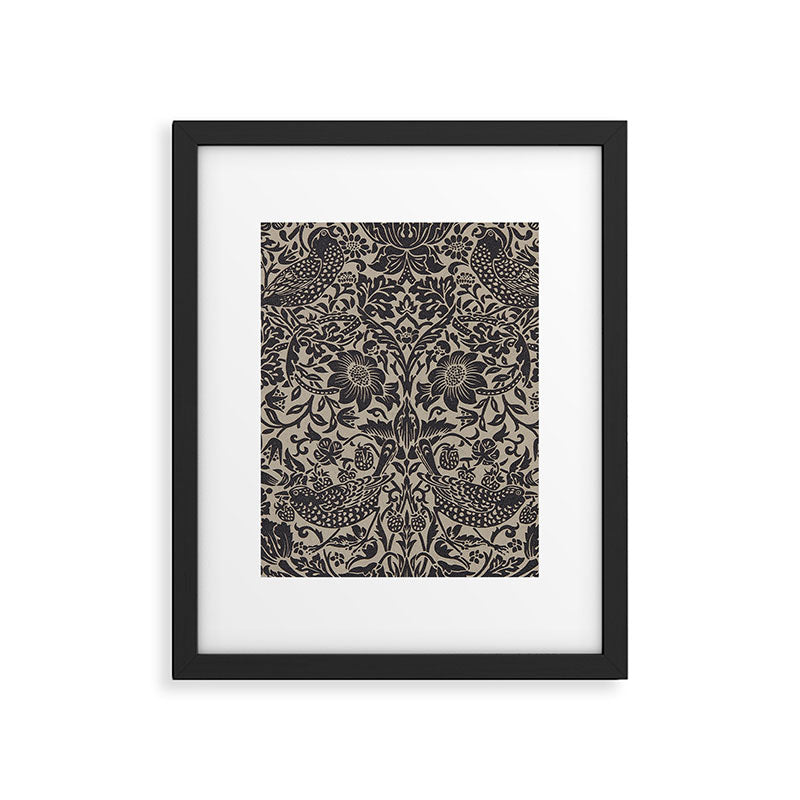 William Morris Pure Strawberry Thief Black Gilver Graphite Pattern Framed Art Print Gallery Image 6