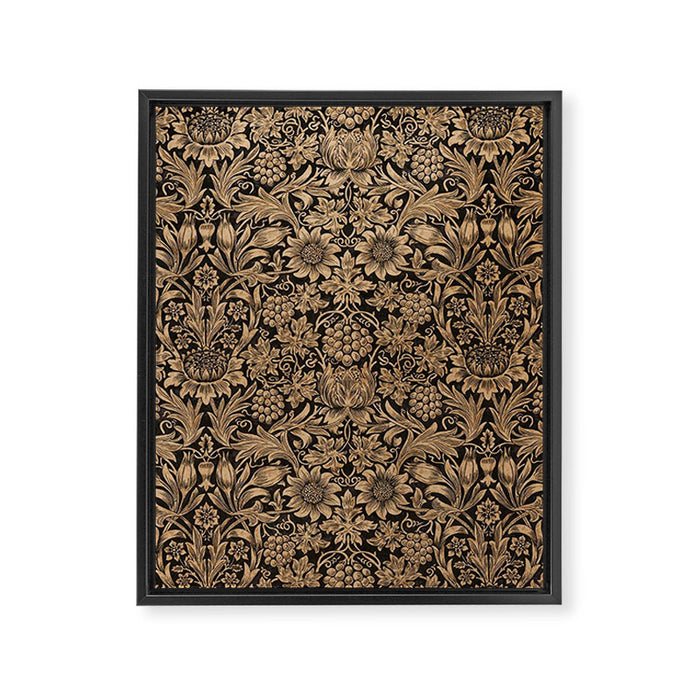 William Morris Pure Sunflower Brown Maple Lichen Vintage Pattern Framed Canvas Print Gallery Image 1