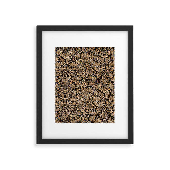 William Morris Pure Sunflower Brown Maple Lichen Vintage Pattern Framed Art Print Gallery Image 1