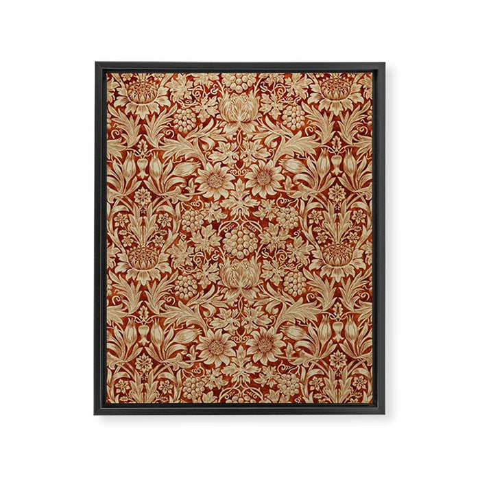 William Morris Pure Sunflower Red Saffron Vellum Vintage Pattern Framed Canvas Print Gallery Image 1