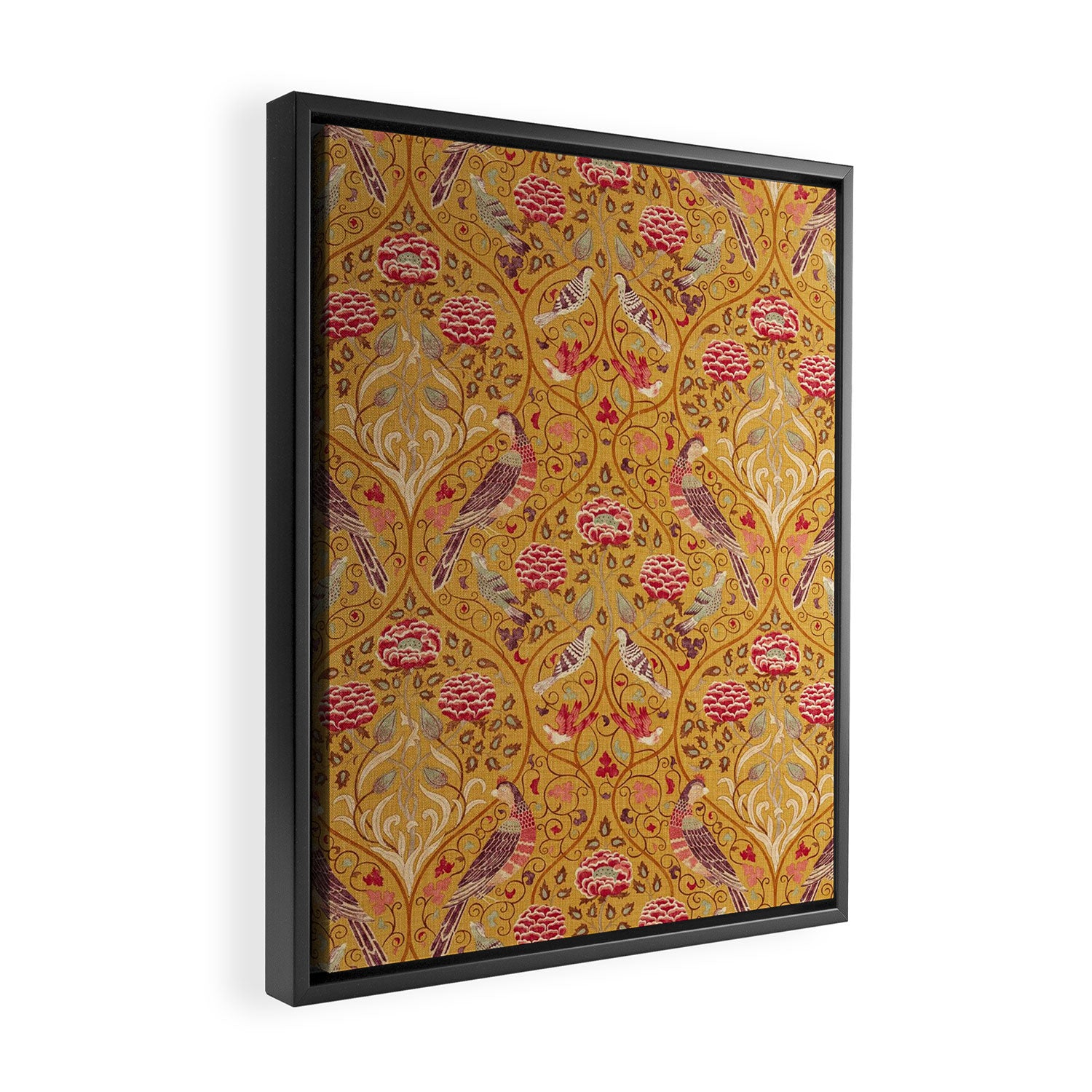 William Morris Seasons by May Melsetter Bird Pattern Saffron Gold Yellow Framed Canvas Print Gallery Image 2