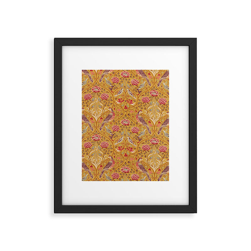 William Morris Seasons by May Melsetter Bird Pattern Saffron Gold Yellow Framed Art Print Gallery Image 6