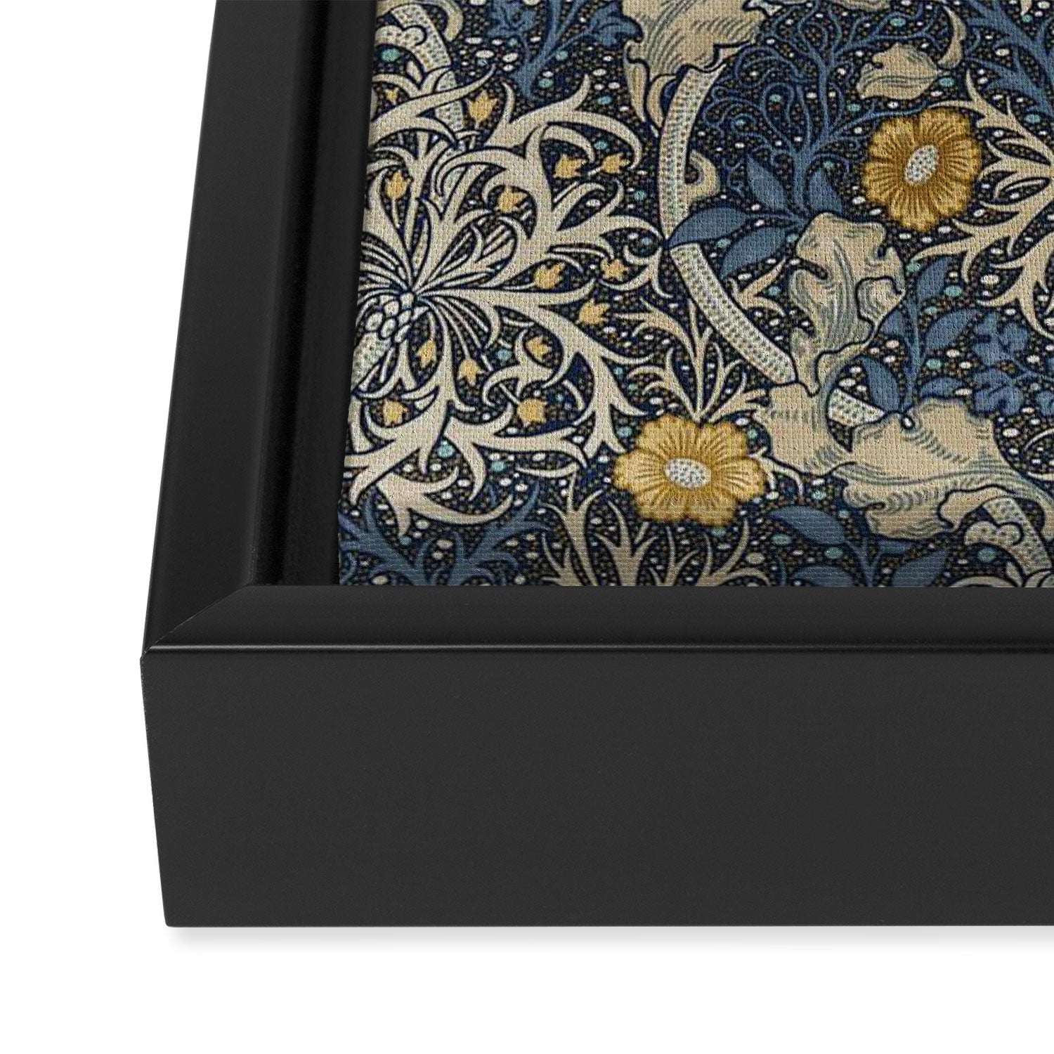 William Morris Seaweed Ink Woad Blue Framed Canvas Print Gallery Image 3