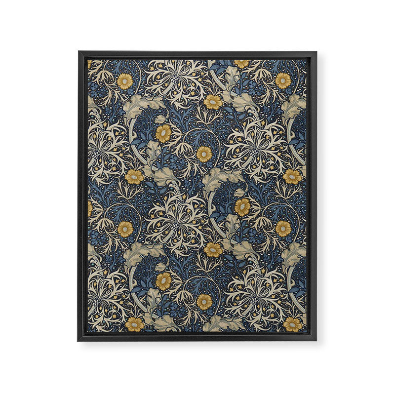 William Morris Seaweed Ink Woad Blue Framed Canvas Print Gallery Image 8