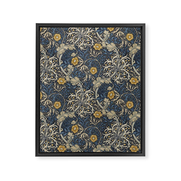 William Morris Seaweed Ink Woad Blue Framed Canvas Print Gallery Image 1
