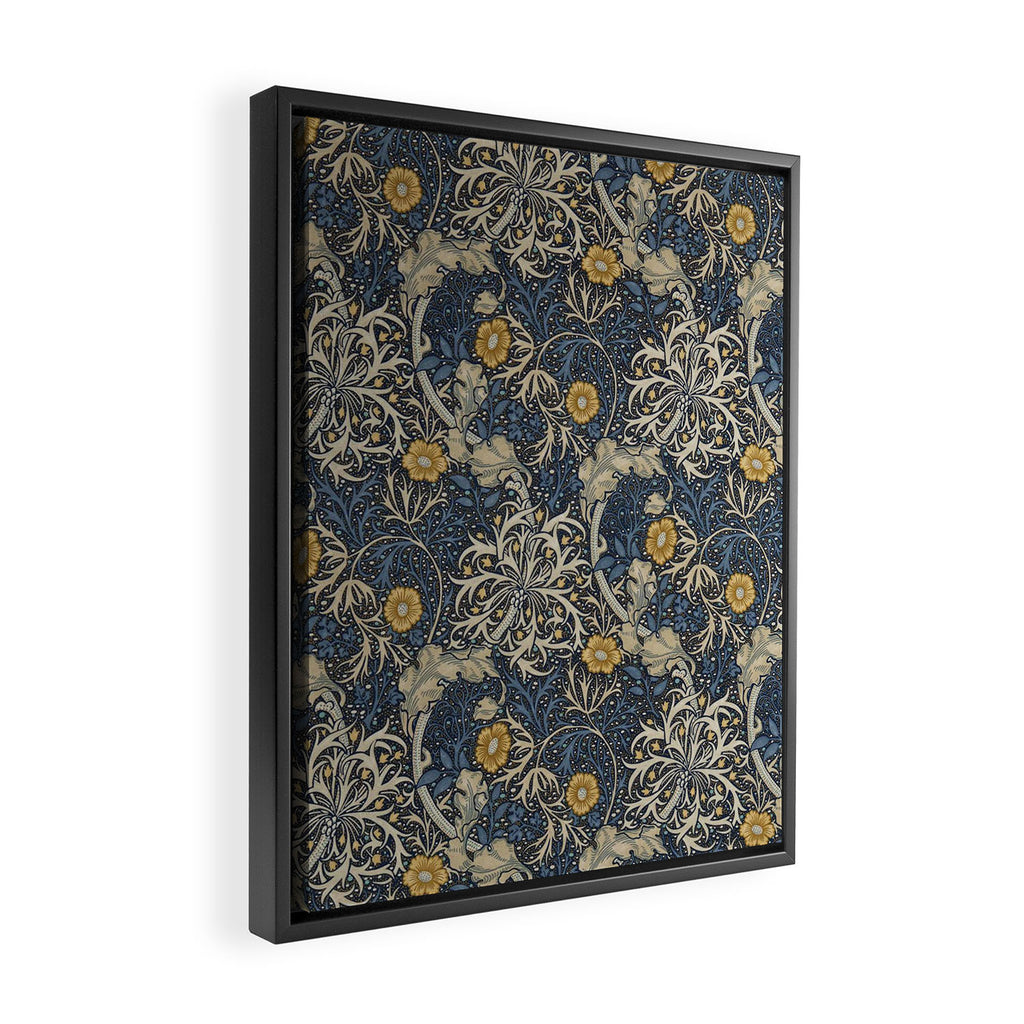 William Morris Seaweed Ink Woad Blue Framed Canvas Print Gallery Image 2