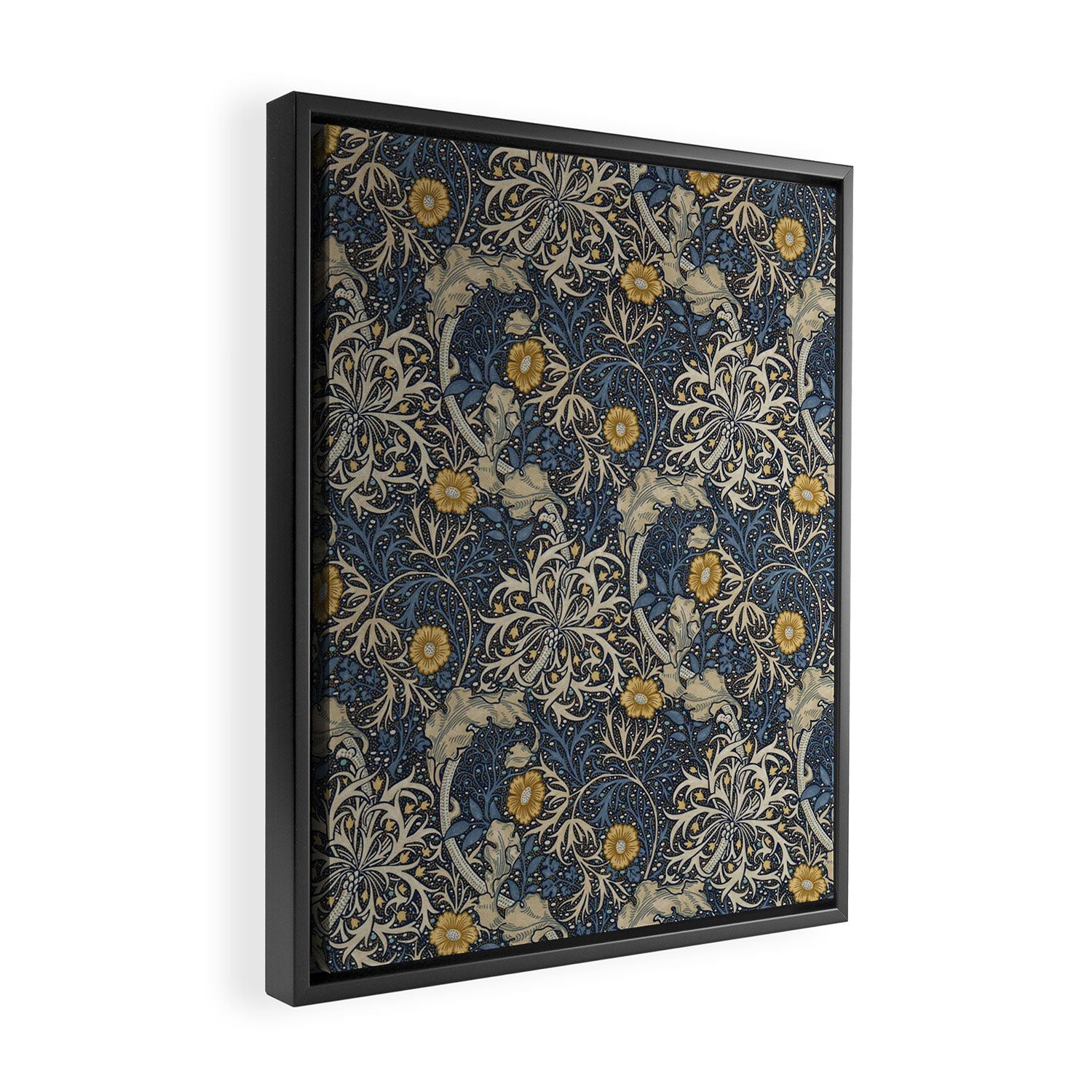 William Morris Seaweed Ink Woad Blue Framed Canvas Print Gallery Image 2