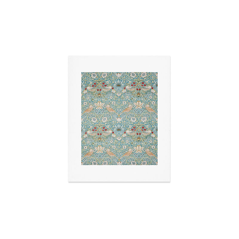 William Morris Strawberry Thief Aqua Blue Turquoise Art Print Gallery Image 1