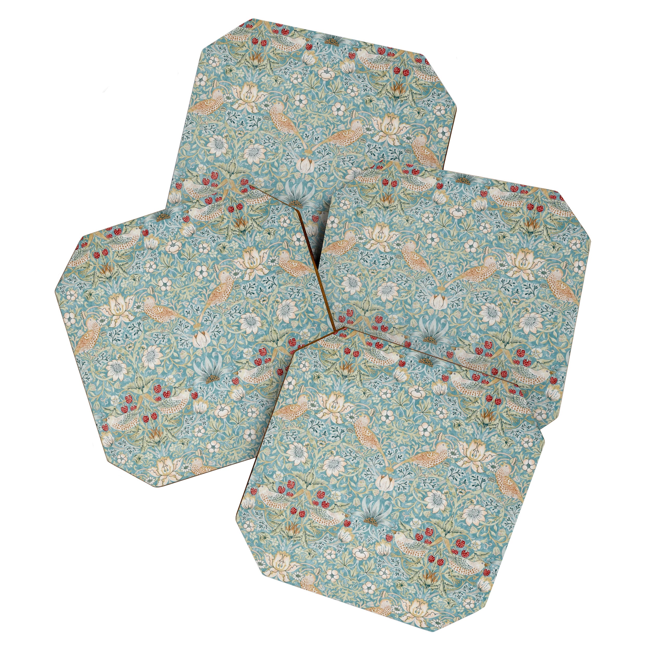 William Morris Strawberry Thief Aqua Blue Turquoise Coaster Gallery Image 1