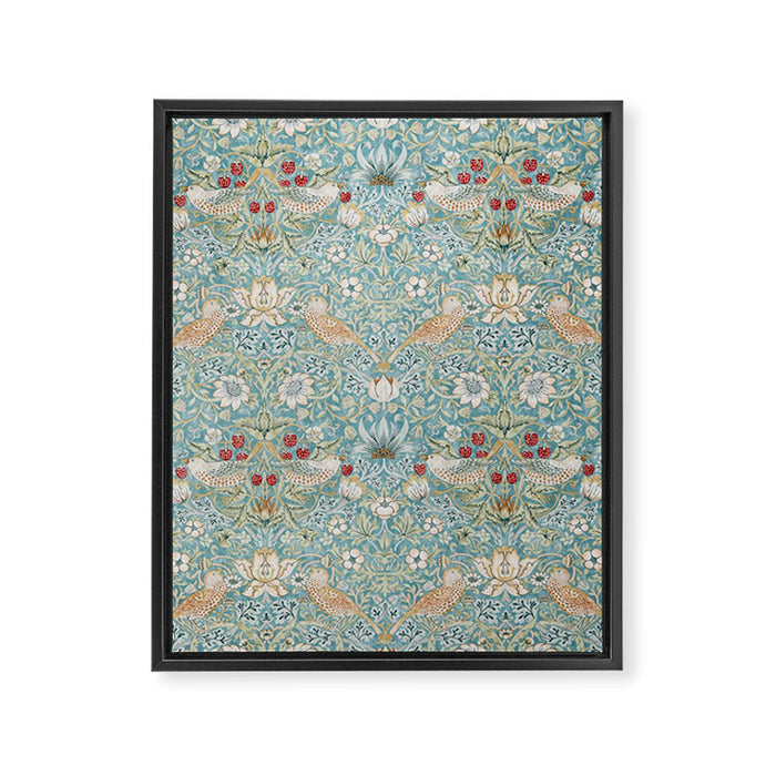 William Morris Strawberry Thief Aqua Blue Turquoise Framed Canvas Print Gallery Image 1