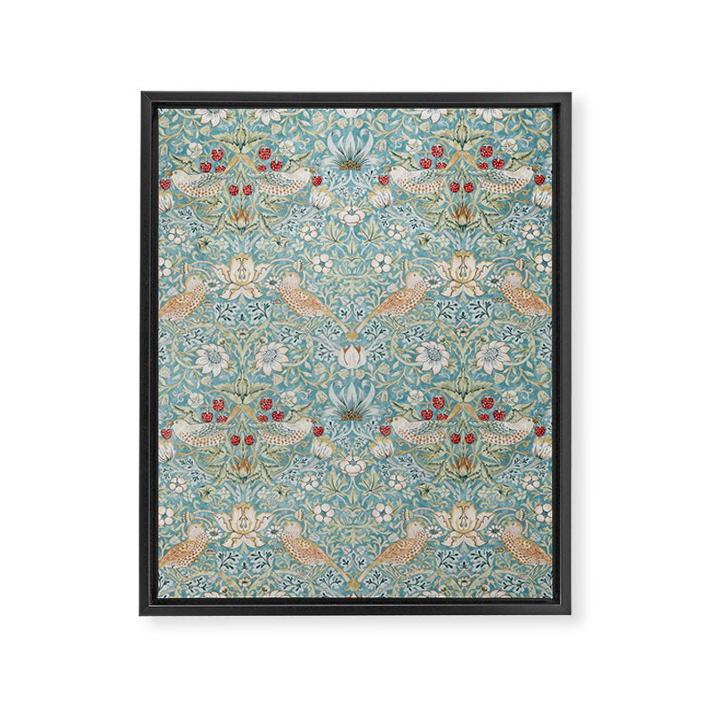 William Morris Strawberry Thief Aqua Blue Turquoise Framed Canvas Print Gallery Image 6