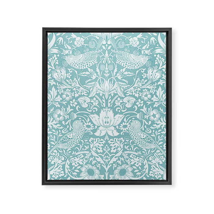 William Morris Strawberry Thief Aqua Teal Framed Canvas Print Gallery Image 1