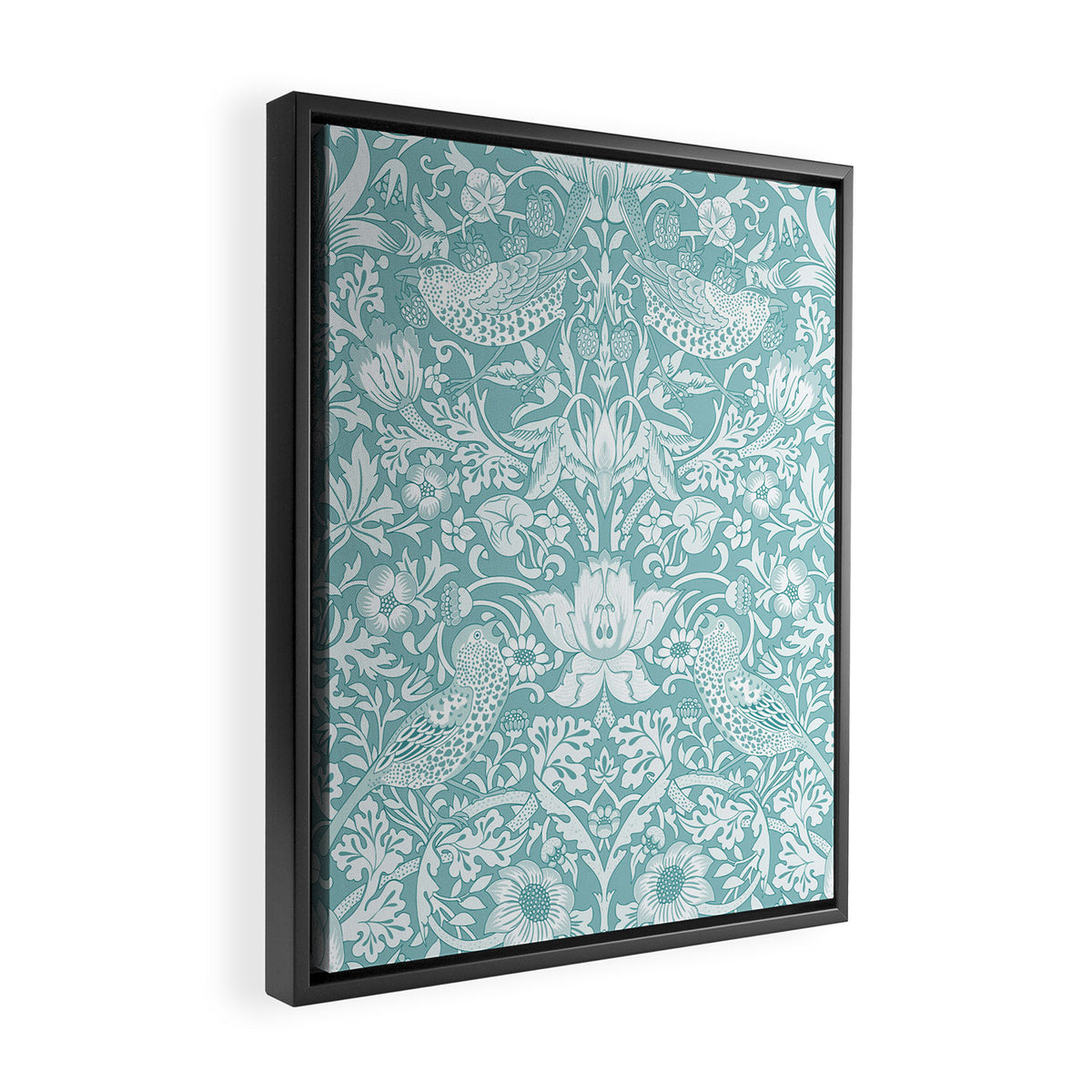 William Morris Strawberry Thief Aqua Teal Framed Canvas Print Gallery Image 2