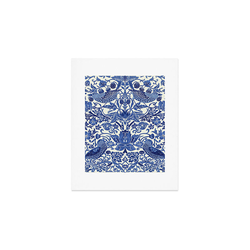 William Morris Strawberry Thief Blue & White Pattern Art Print Gallery Image 1