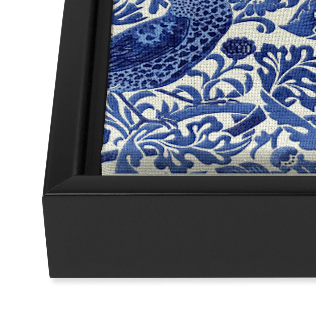 William Morris Strawberry Thief Blue & White Pattern Framed Canvas Print Gallery Image 3