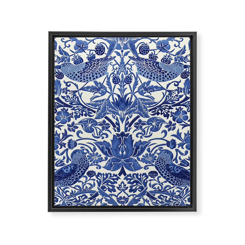 William Morris Strawberry Thief Blue & White Pattern Framed Canvas Print Gallery Image 8