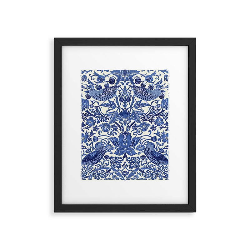 William Morris Strawberry Thief Blue & White Pattern Framed Art Print Gallery Image 6