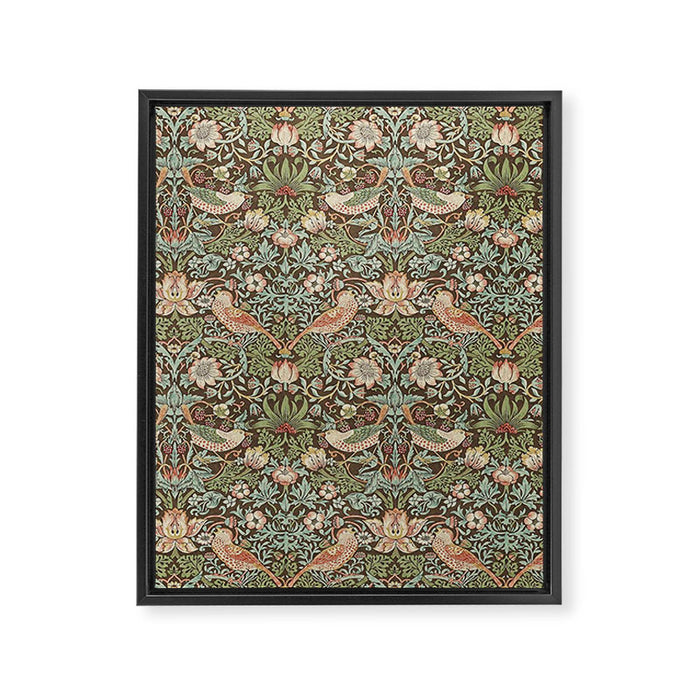 William Morris Strawberry Thief Brown Chocolate Slate Framed Canvas Print Gallery Image 1