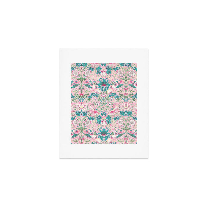 William Morris Strawberry Thief Candy Pink Teal Art Print Gallery Image 1