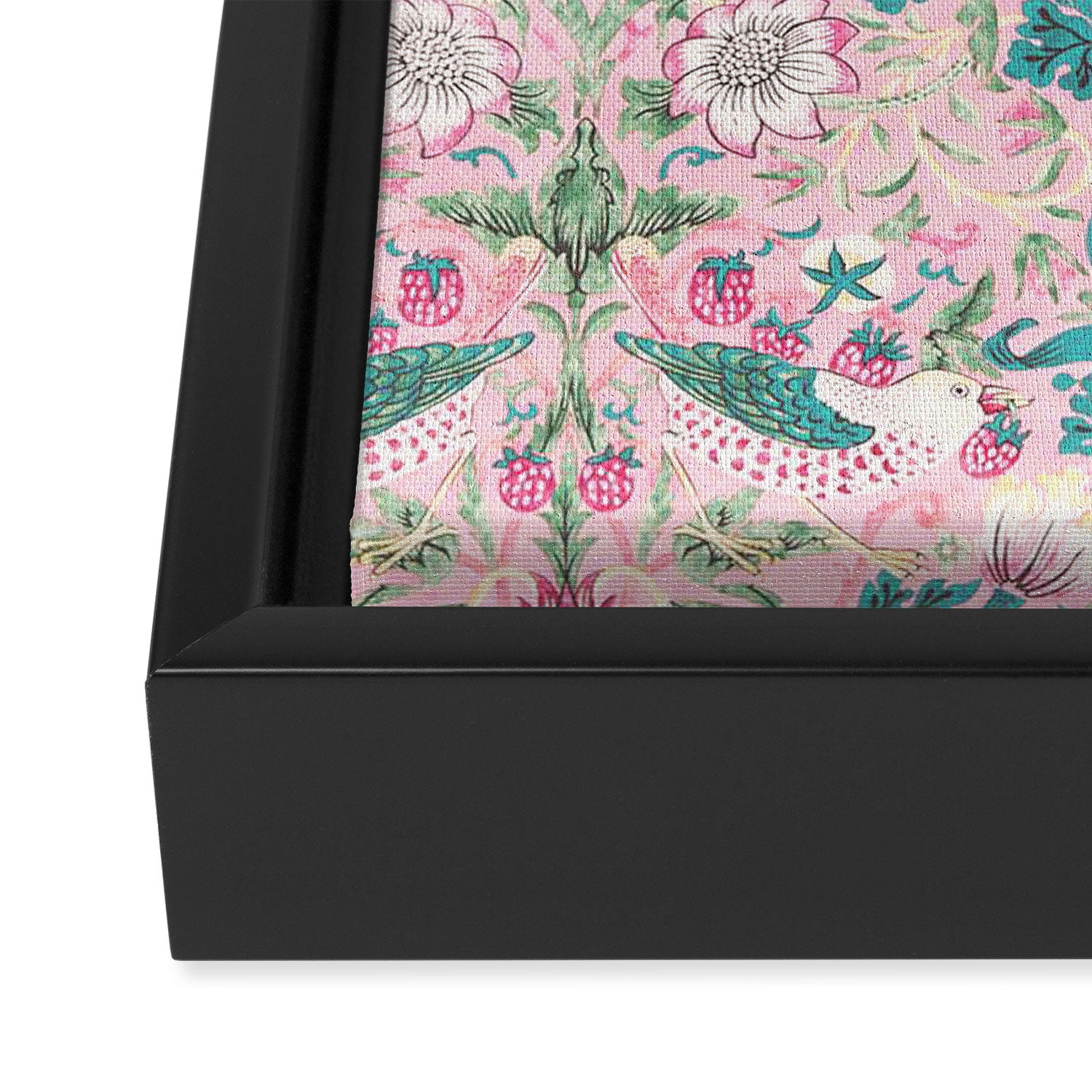 William Morris Strawberry Thief Candy Pink Teal Framed Canvas Print Gallery Image 3