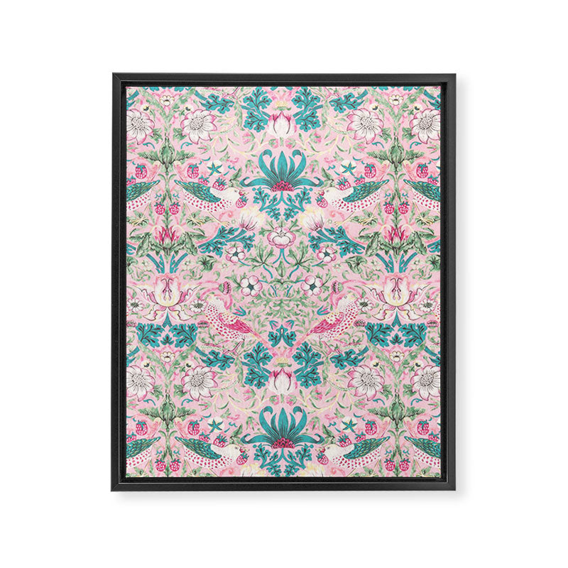 William Morris Strawberry Thief Candy Pink Teal Framed Canvas Print Gallery Image 8