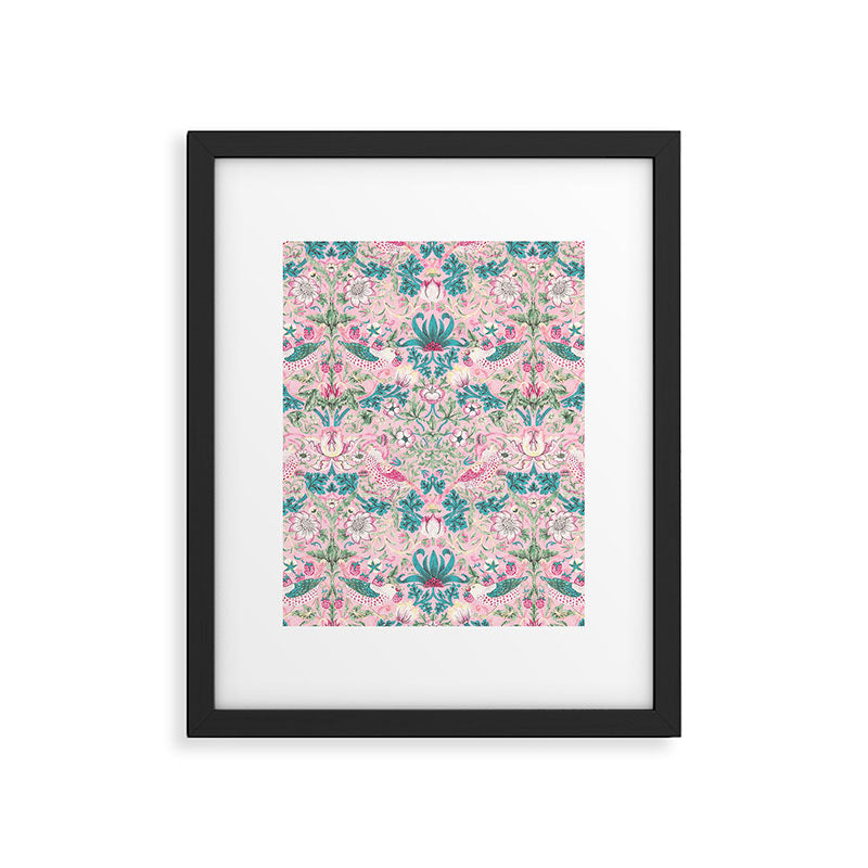 William Morris Strawberry Thief Candy Pink Teal Framed Art Print Gallery Image 6