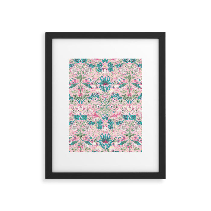 William Morris Strawberry Thief Candy Pink Teal Framed Art Print Gallery Image 1