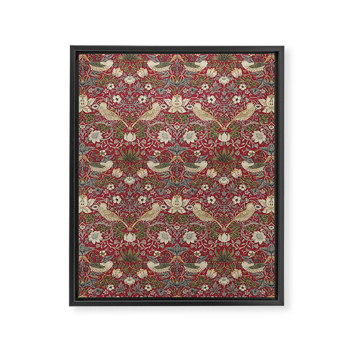 William Morris Strawberry Thief Crimson Red Framed Canvas Print Gallery Image 1