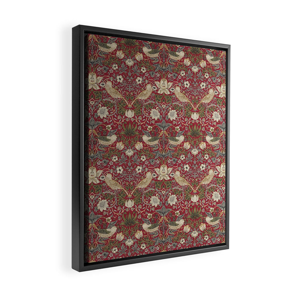William Morris Strawberry Thief Crimson Red Framed Canvas Print Gallery Image 2