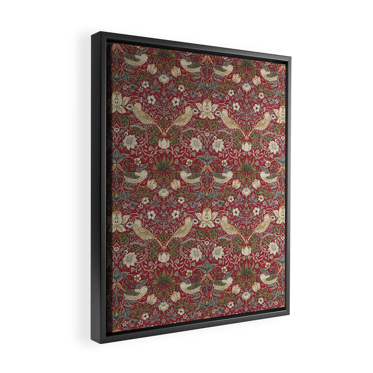 William Morris Strawberry Thief Crimson Red Framed Canvas Print Gallery Image 2