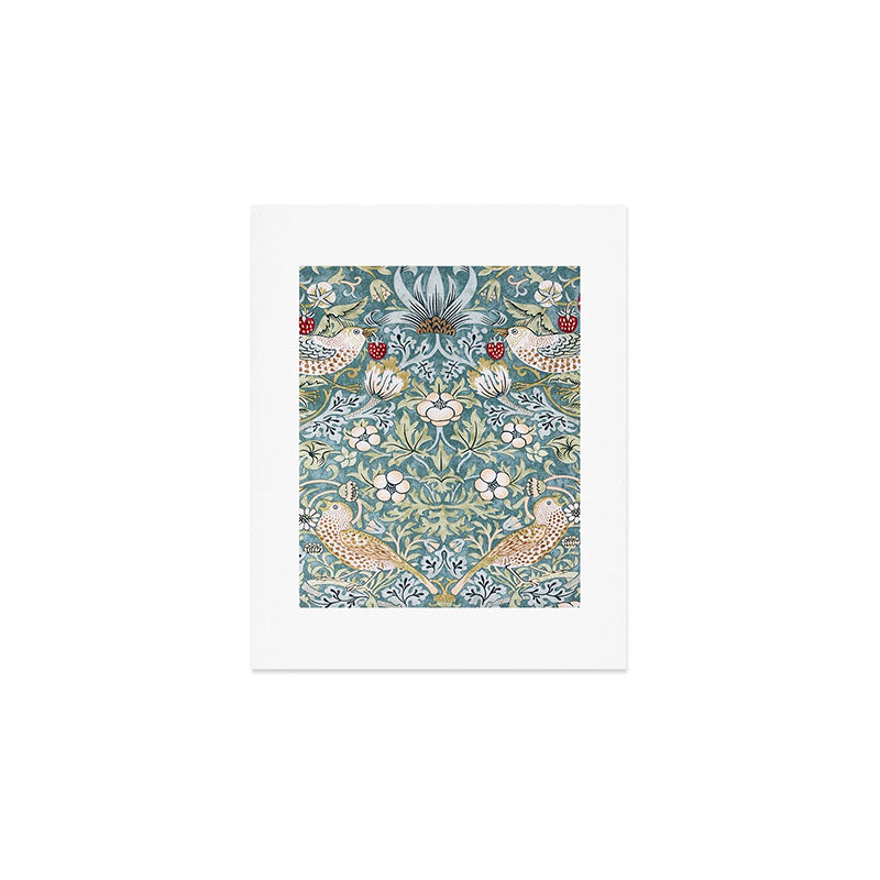 William Morris Strawberry Thief Detail Aqua Blue Turquoise Art Print Gallery Image 1