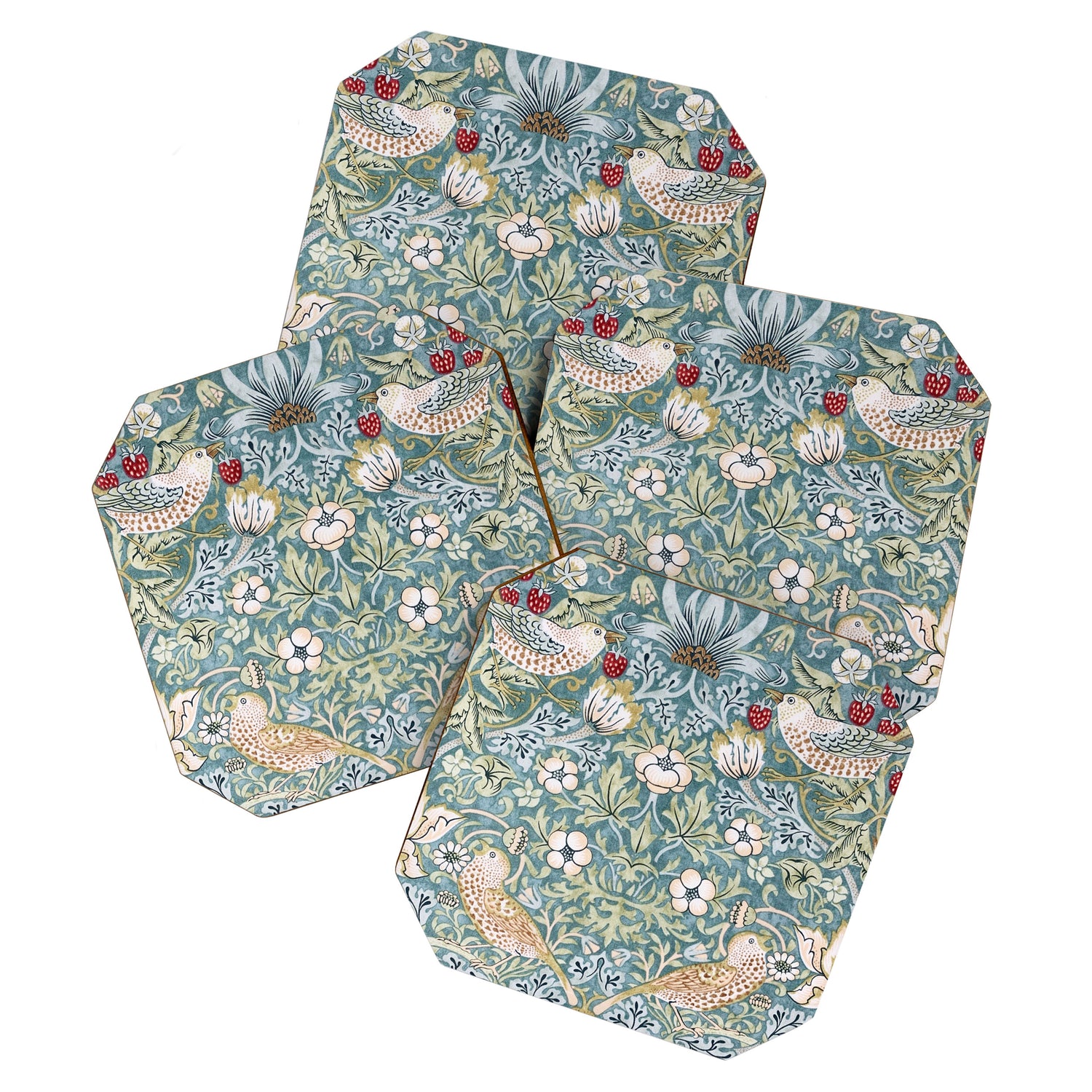William Morris Strawberry Thief Detail Aqua Blue Turquoise Coaster Gallery Image 1