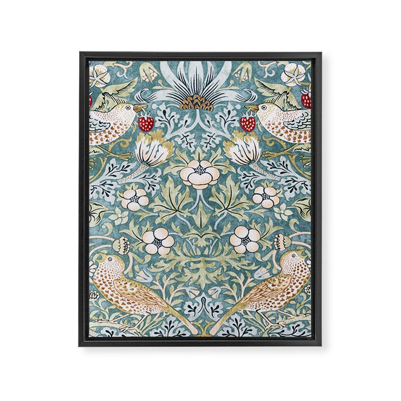William Morris Strawberry Thief Detail Aqua Blue Turquoise Framed Canvas Print Gallery Image 8
