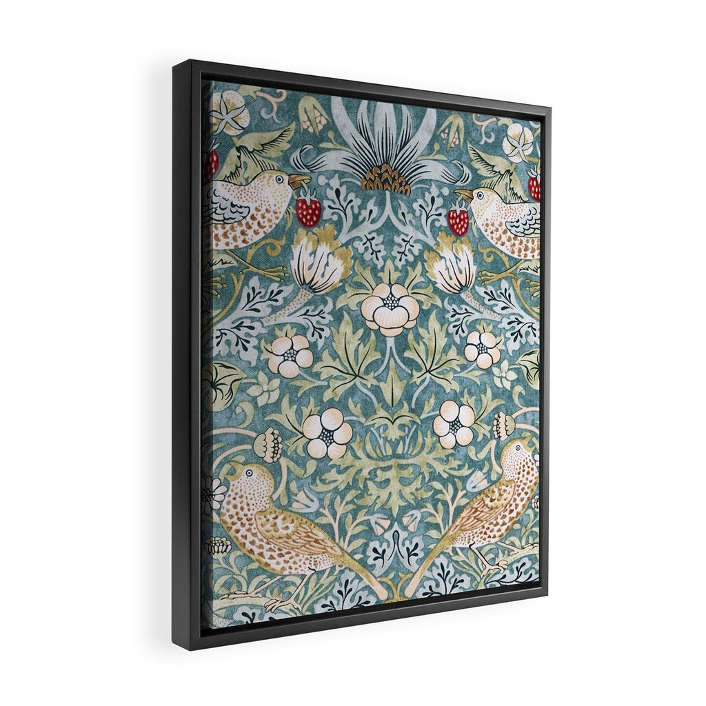 William Morris Strawberry Thief Detail Aqua Blue Turquoise Framed Canvas Print Gallery Image 2