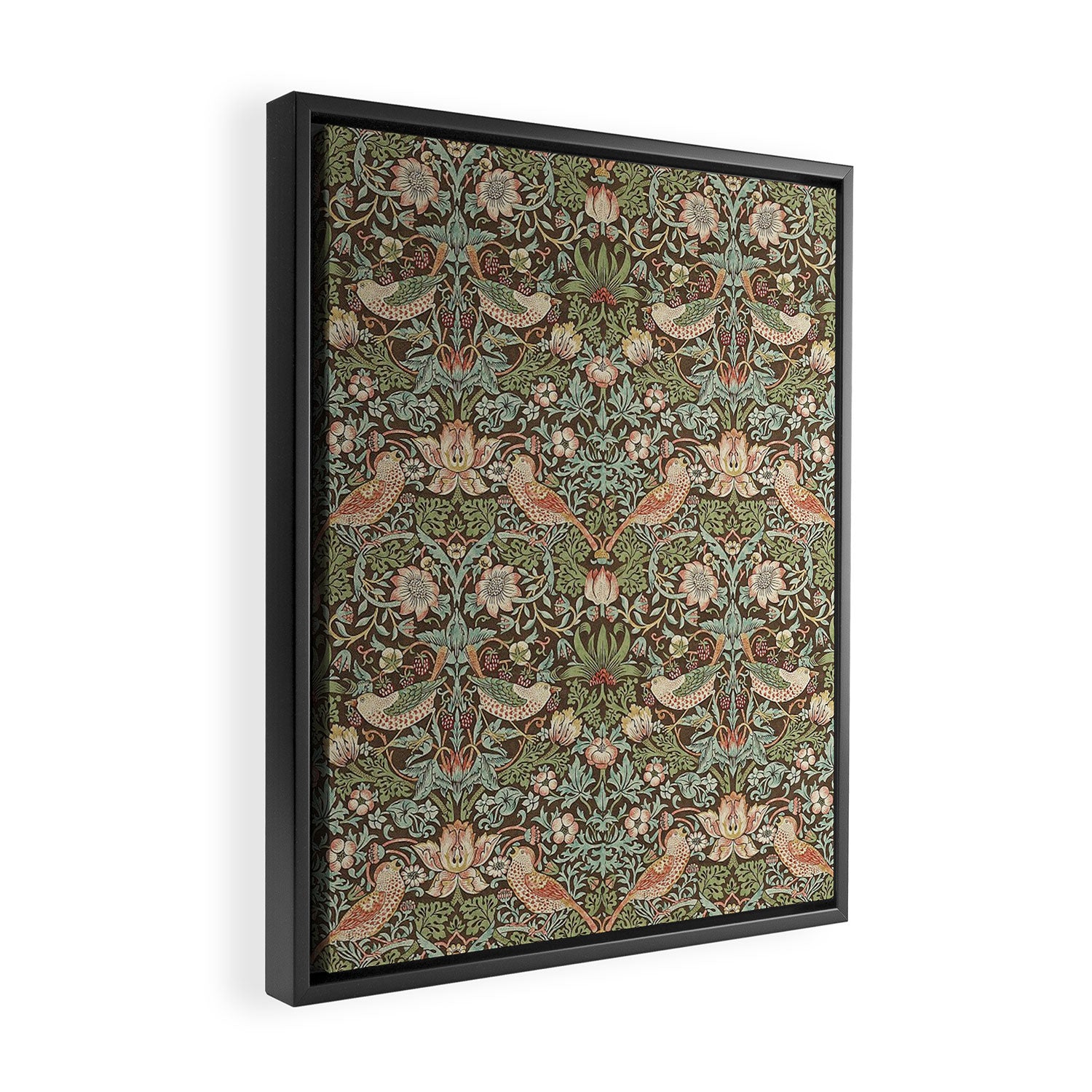 William Morris Strawberry Thief Detail Brown Chocolate Slate Framed Canvas Print Gallery Image 2