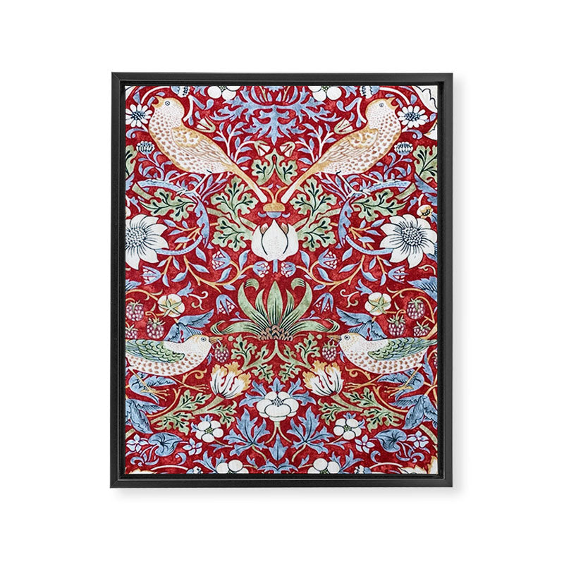 William Morris Strawberry Thief Detail Burgundy Red Framed Canvas Print Gallery Image 8