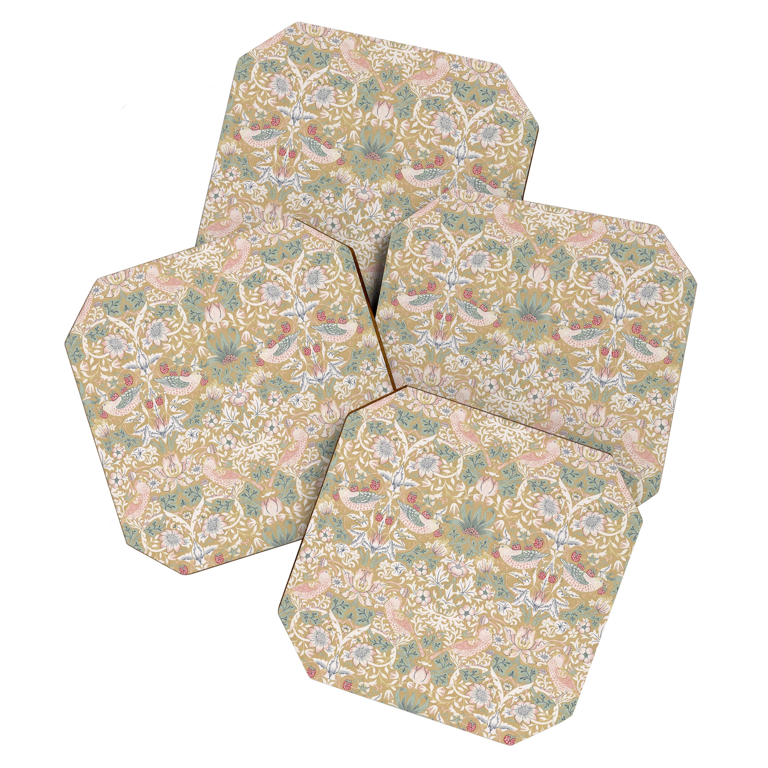 William Morris Strawberry Thief Gold Vintage Pattern Coaster Gallery Image 1