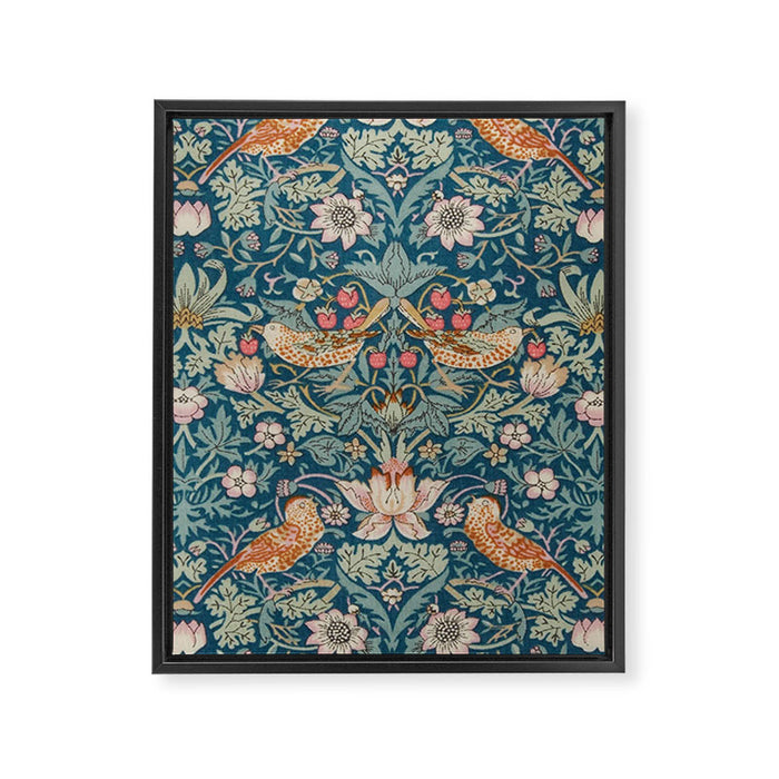 William Morris Strawberry Thief Green Framed Canvas Print Gallery Image 1