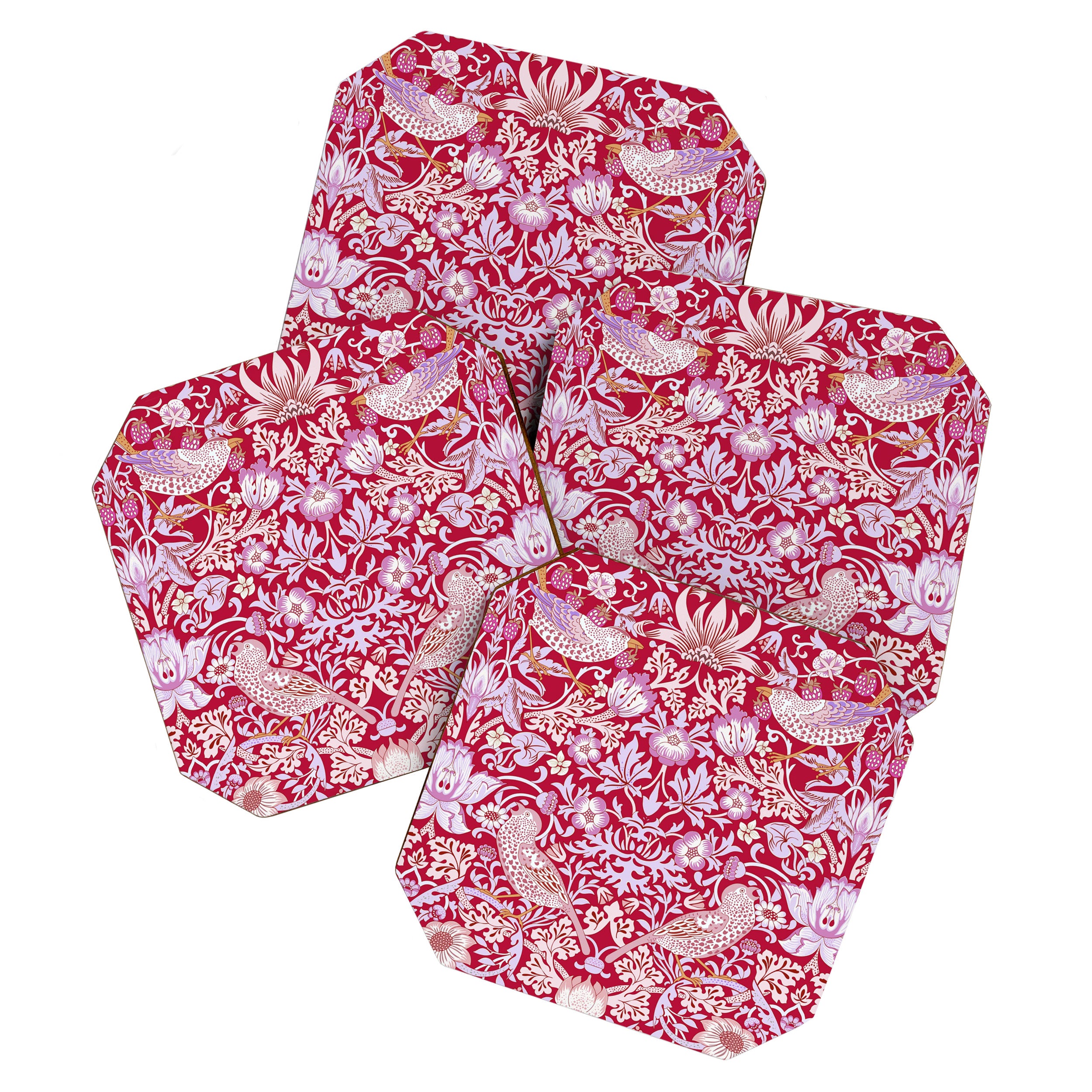 William Morris Strawberry Thief Hot Fuschia Pink Coaster Gallery Image 1