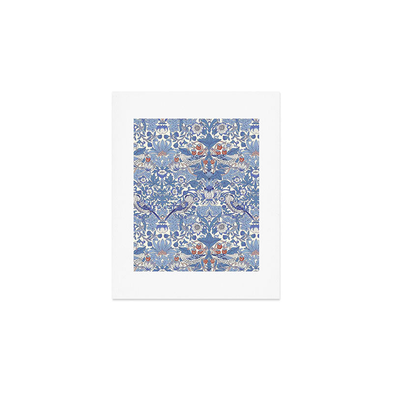 William Morris Strawberry Thief Powder Blue & Red Art Print Gallery Image 1