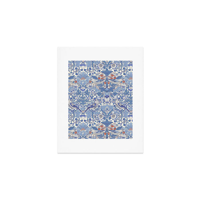 William Morris Strawberry Thief Powder Blue & Red Art Print Gallery Image 1