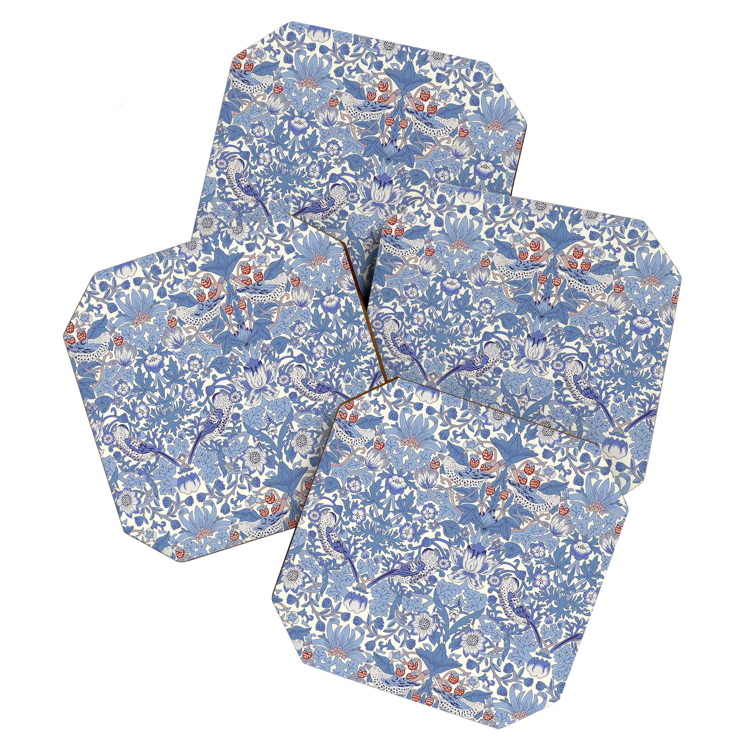 William Morris Strawberry Thief Powder Blue & Red Coaster Gallery Image 1