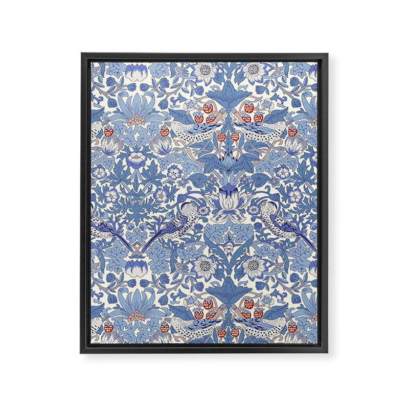 William Morris Strawberry Thief Powder Blue & Red Framed Canvas Print Gallery Image 8