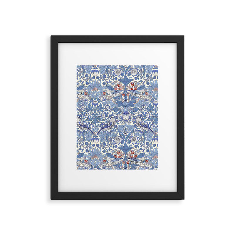 William Morris Strawberry Thief Powder Blue & Red Framed Art Print Gallery Image 6