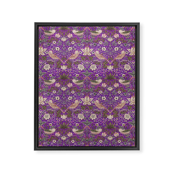 William Morris Strawberry Thief Purple Framed Canvas Print Gallery Image 1